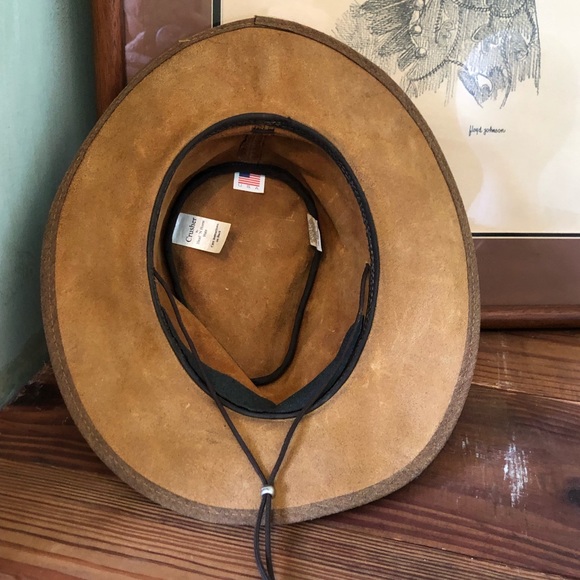 Heads n’ Home Hats Leather “Crusher” Cowboy Hat Adjustable M/L EC. - Picture 8 of 11